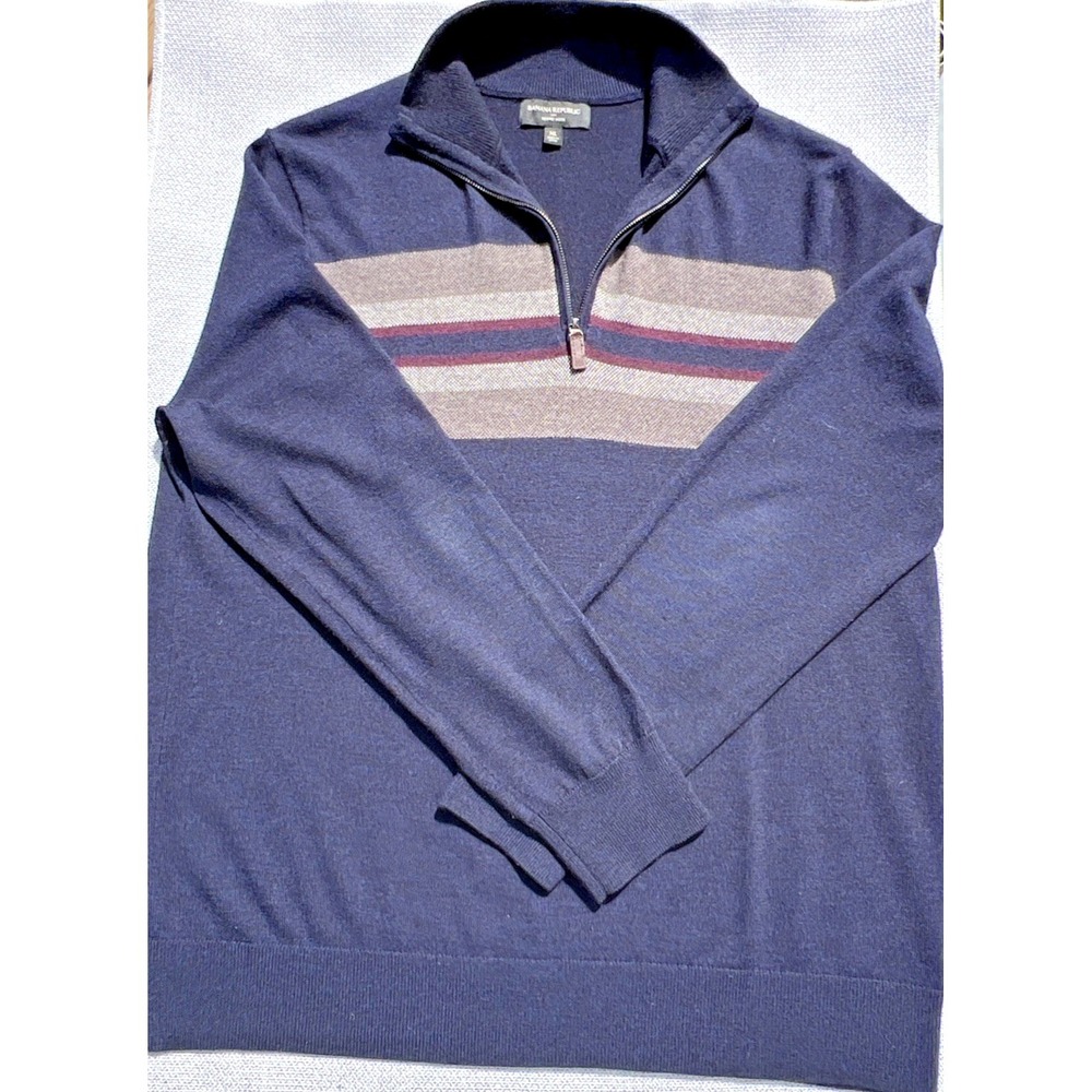 Sweater Banana Republic Navy Blue Merino Wool 1 4 Zip Pullover Mens Size XL